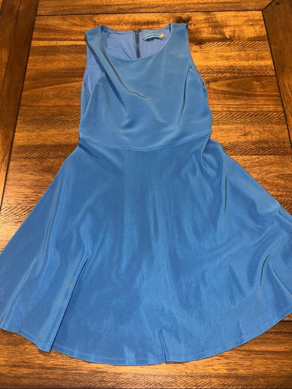 Alice + Olivia Blue Sleeveless Fit-and-Flare Dress